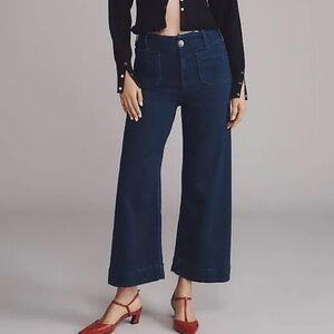 Anthropologie Maeve Collette Dark Blue Wide Leg Denim Jeans Stretch High Rise 29